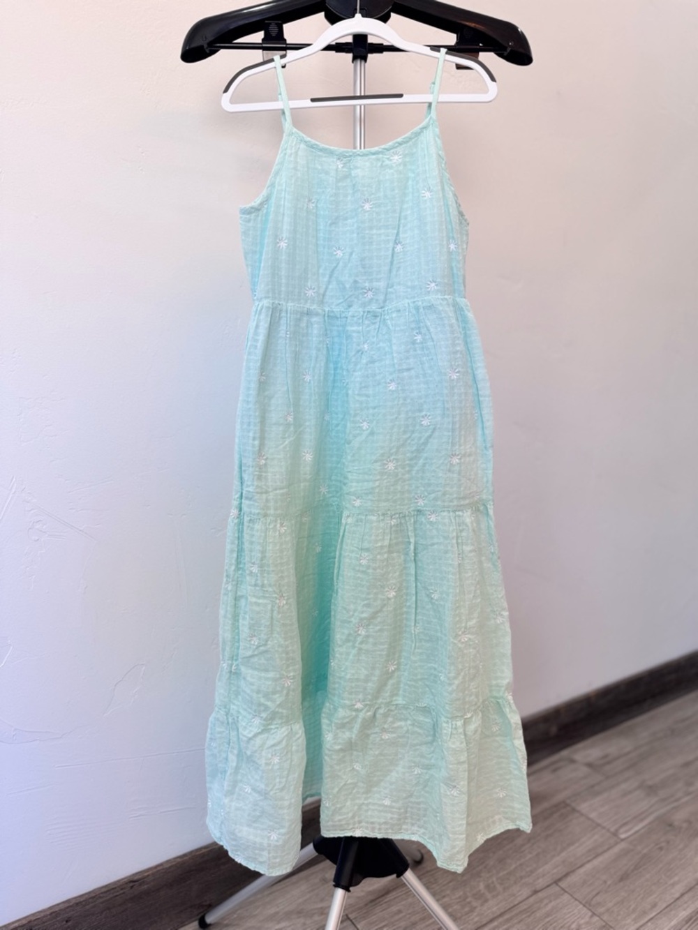 Cat & Jack Mint Green White Embroidery Flowers Maxi Dress Girl Size Large